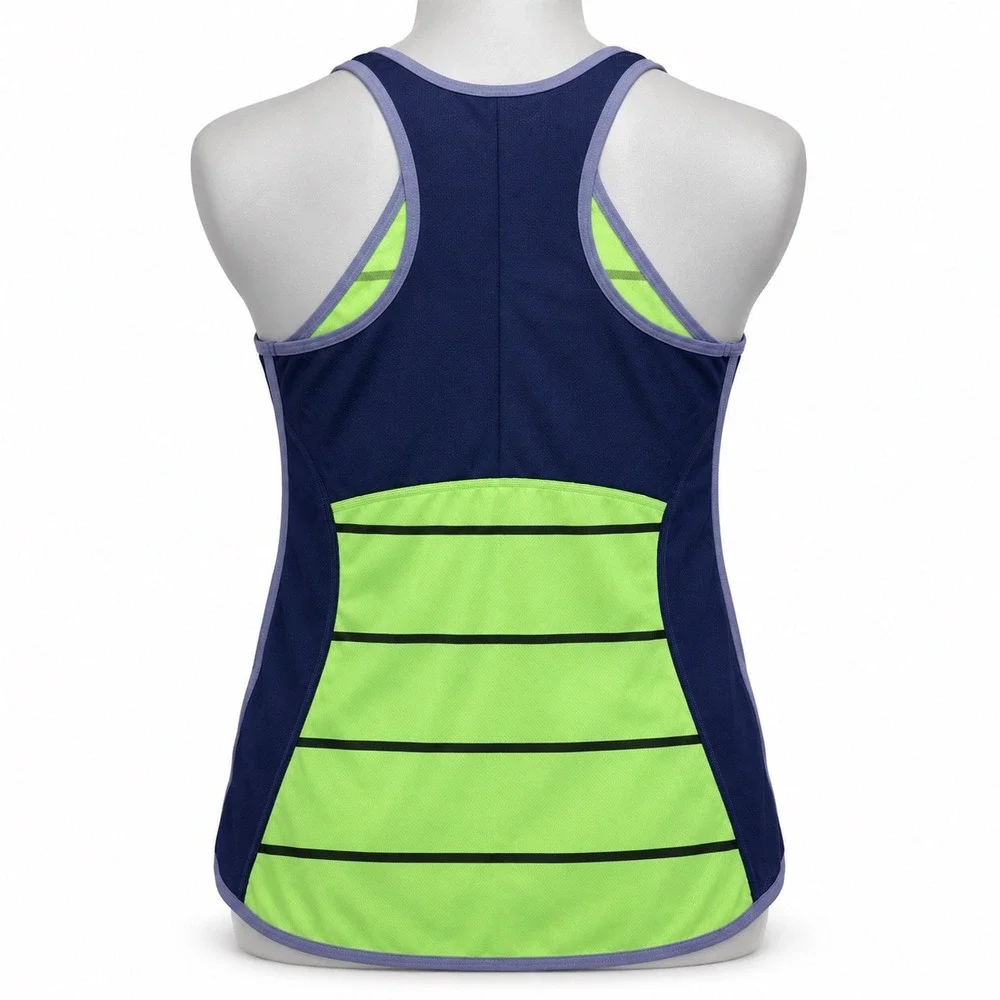 Nike Dri-FIT Racerback Tank Top Lime Green Black Striped Navy Blue Small